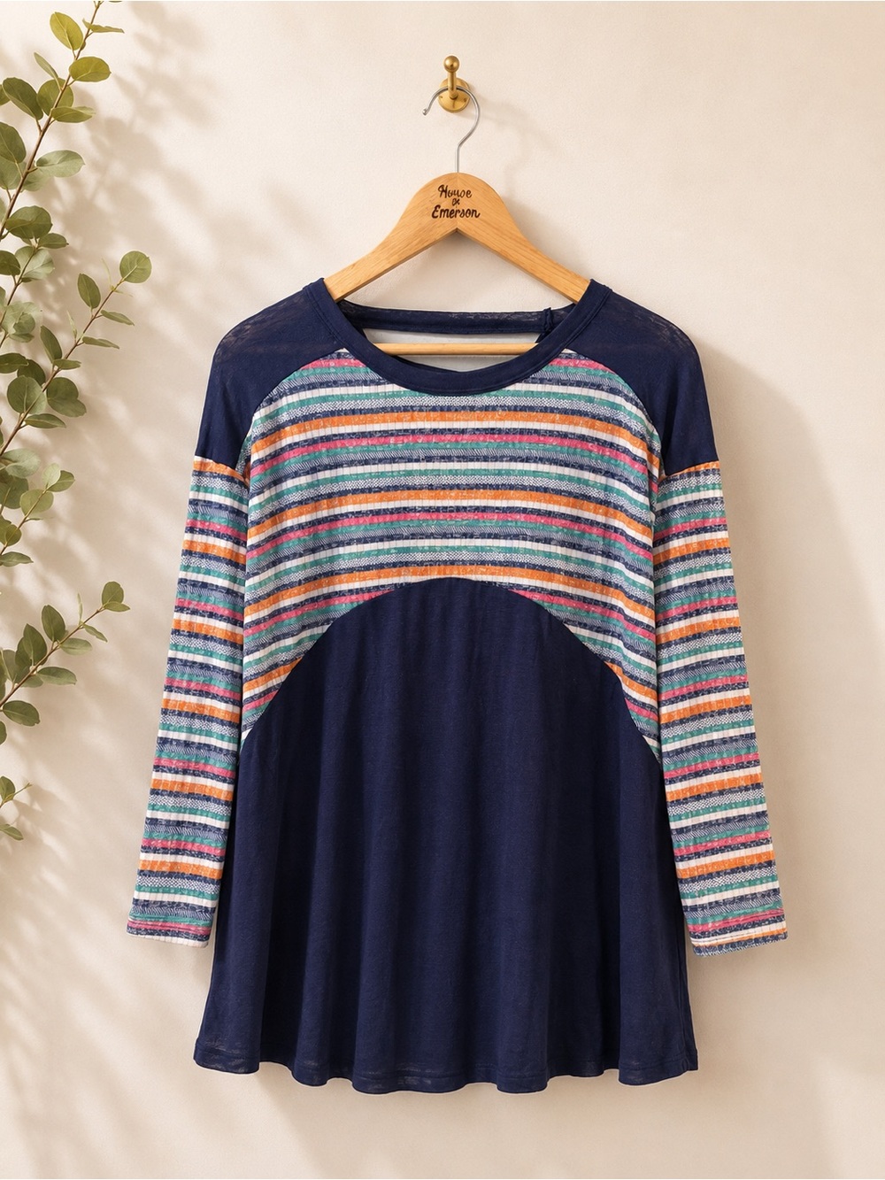 Umgee Navy MultiColor Stripe Tunic Top NWT Size S